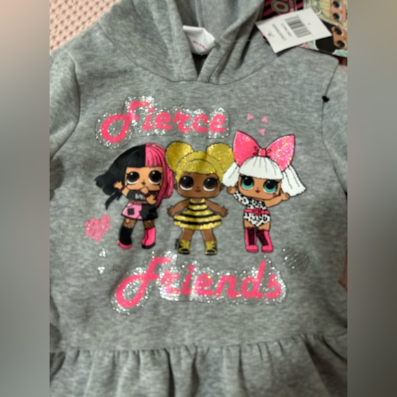 LOL Surprise Girls Hoodie Peplum Top Size 5T Gray Fierce Friends NWT - Picture 4 of 13
